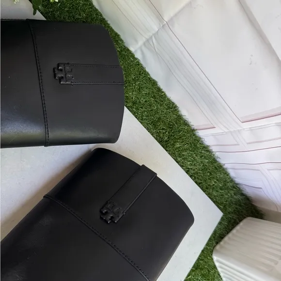 TORY BURCH Black Tall Double T logo Riding Boots size 6 new No Box