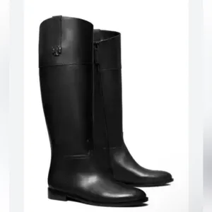 TORY BURCH Black Tall Double T logo Riding Boots size 6 new No Box
