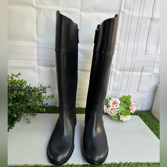 TORY BURCH Black Tall Double T logo Riding Boots size 6 new No Box