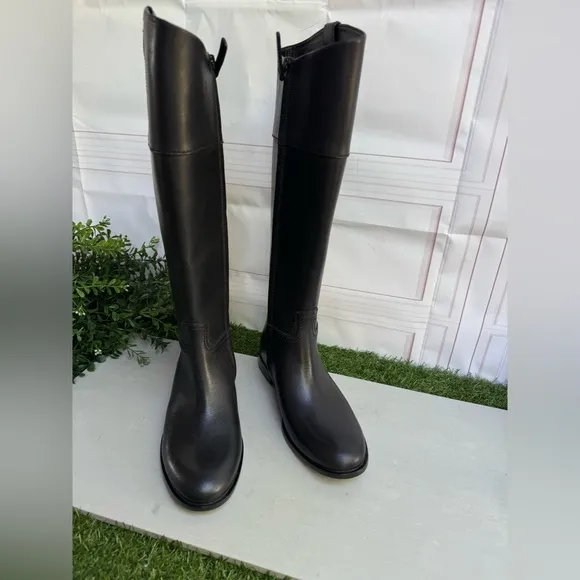 TORY BURCH Black Tall Double T logo Riding Boots size 6 new No Box