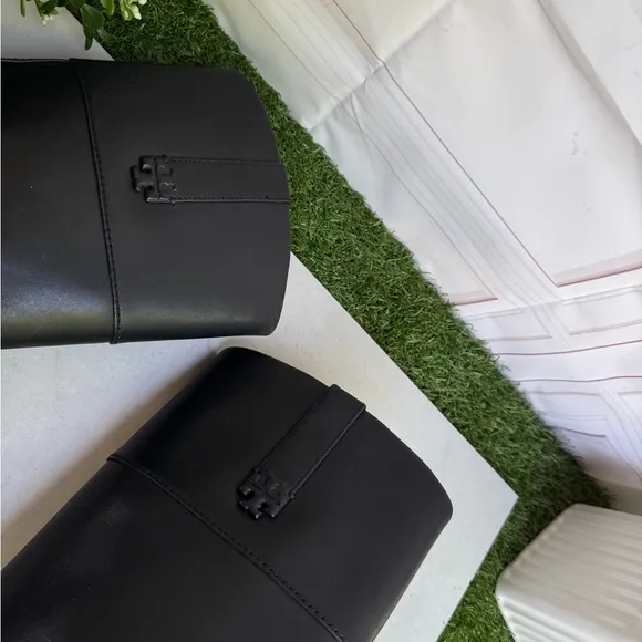 TORY BURCH Black Tall Double T logo Riding Boots size 6 new No Box