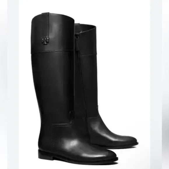 TORY BURCH Black Tall Double T logo Riding Boots size 6 new No Box