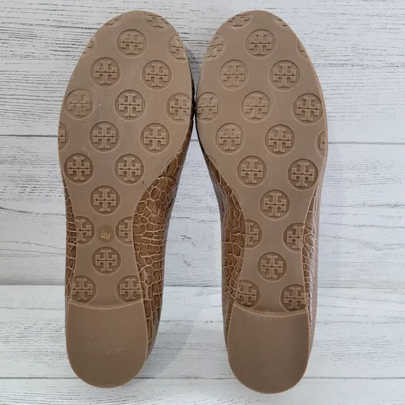 Tory Burch Brown Croc Embossed Leather Reva Ballet Flats Size 8M, Like New