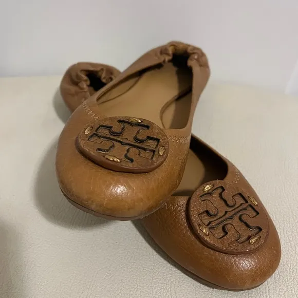 Tory Burch Camel Classic Leather Ballet Flats Size 7.5