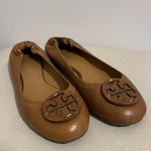 Tory Burch Camel Classic Leather Ballet Flats Size 7.5