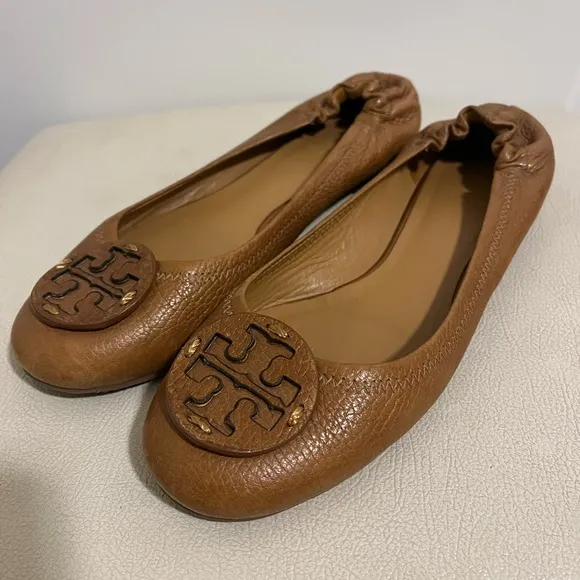 Tory Burch Camel Classic Leather Ballet Flats Size 7.5