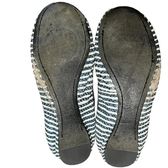 Tory Burch Caroline 2 Snake-Print leather Ballet Flat Navy/Ivory striped…