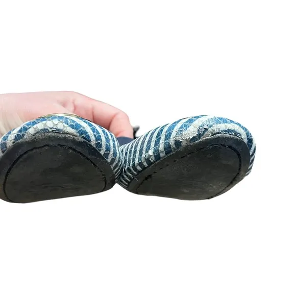 Tory Burch Caroline 2 Snake-Print leather Ballet Flat Navy/Ivory striped…