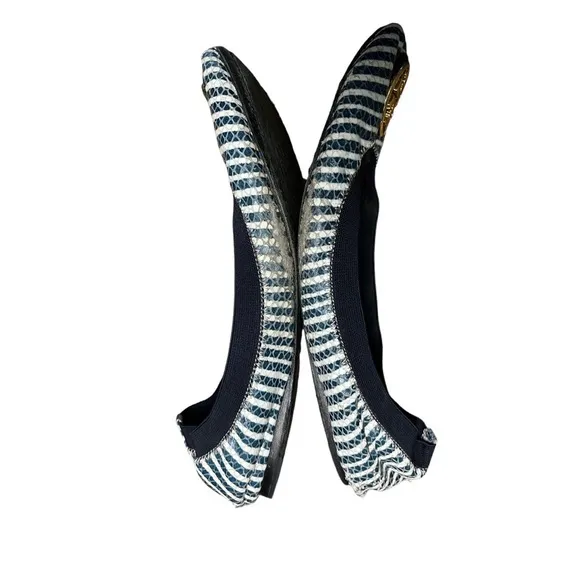 Tory Burch Caroline 2 Snake-Print leather Ballet Flat Navy/Ivory striped…