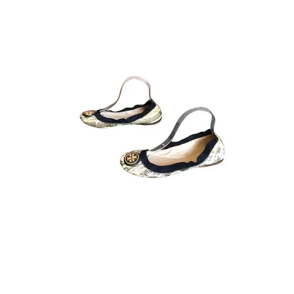 Tory Burch Caroline Snakeskin Print Leather Flats