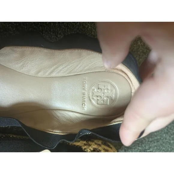Tory Burch Caroline Snakeskin Print Leather Flats
