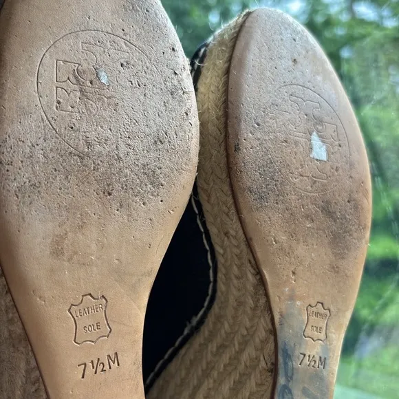 Tory Burch Cerise peep toe espadrille wedges in canvas fabric in Royal navy blue