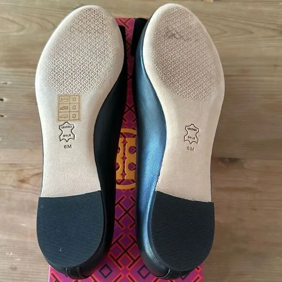 Tory Burch ‘Chase Ballet’ leather bow flats NEW in box Size 6 M Black
