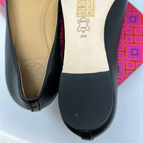 Tory Burch ‘Chase Ballet’ leather bow flats NEW in box Size 6 M Black