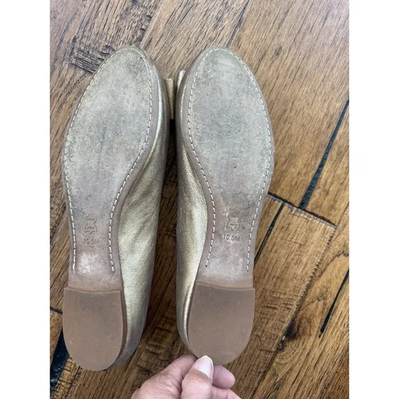 TORY BURCH Chase Gold Logo Bow Leather Gold Ballet Flats Size 10 Womens