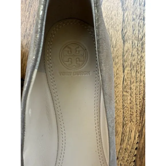 TORY BURCH Chase Gold Logo Bow Leather Gold Ballet Flats Size 10 Womens