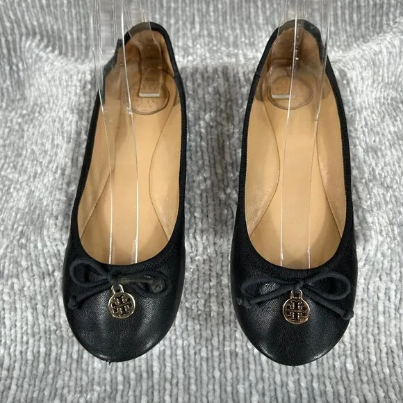 Tory Burch Chelsea Black Leather Bow Ballet Slipper Flats Size 6