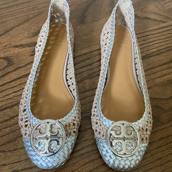 Tory Burch Chelsea taupe silver woven leather 7