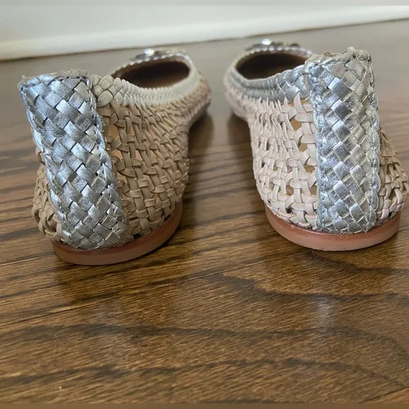 Tory Burch Chelsea taupe silver woven leather 7