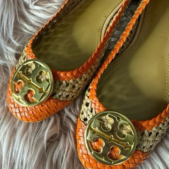 Tory Burch Chelsea Woven Leather Cap-Toe Flats Size 7,5