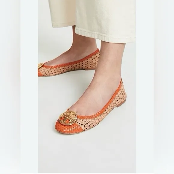 Tory Burch Chelsea Woven Leather Cap-Toe Flats Size 7,5