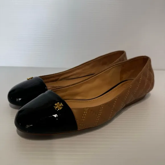 Tory Burch Claremont Tan Quilted Leather Flats Size 8 1/2