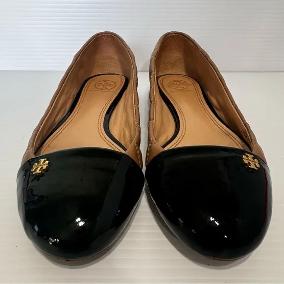 Tory Burch Claremont Tan Quilted Leather Flats Size 8 1/2