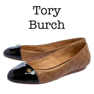 Tory Burch Claremont Tan Quilted Leather Flats Size 8 1/2