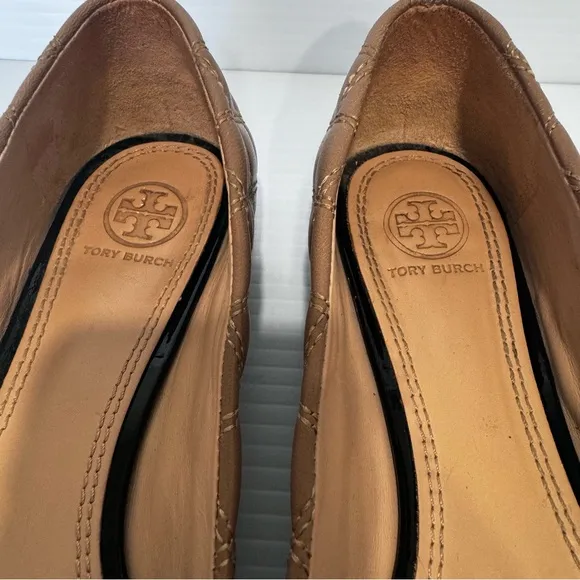 Tory Burch Claremont Tan Quilted Leather Flats Size 8 1/2
