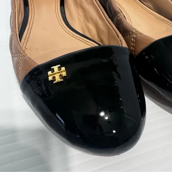 Tory Burch Claremont Tan Quilted Leather Flats Size 8 1/2