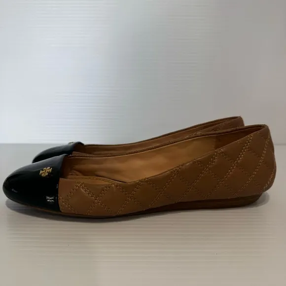 Tory Burch Claremont Tan Quilted Leather Flats Size 8 1/2