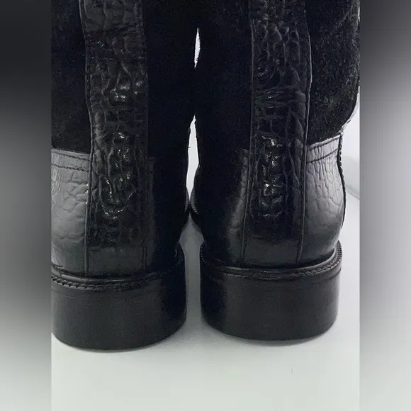 Tory Burch Corey Mid Calf Flat Leather Embossed Black  Suede Boots Size 7M​​
