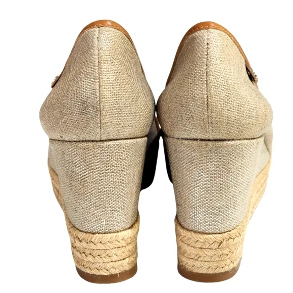 Tory Burch Cream and Brown Wedge Sandals with Peep-Toe