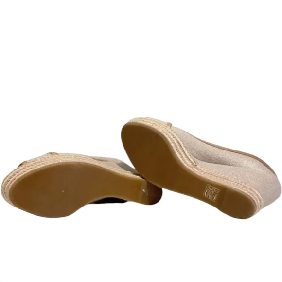 Tory Burch Cream and Brown Wedge Sandals with Peep-Toe