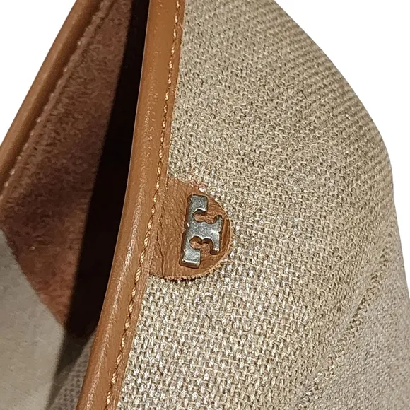 Tory Burch Cream and Brown Wedge Sandals with Peep-Toe