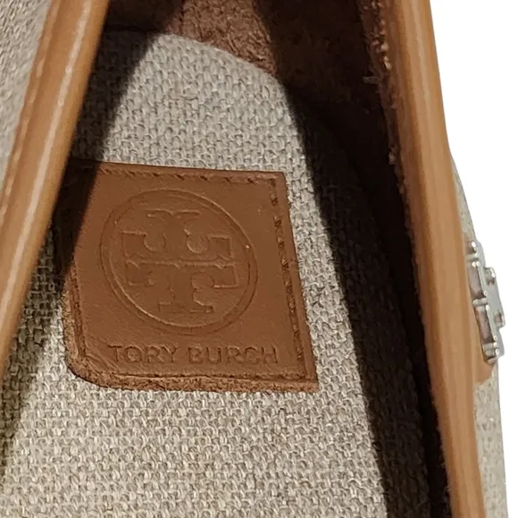Tory Burch Cream and Brown Wedge Sandals with Peep-Toe
