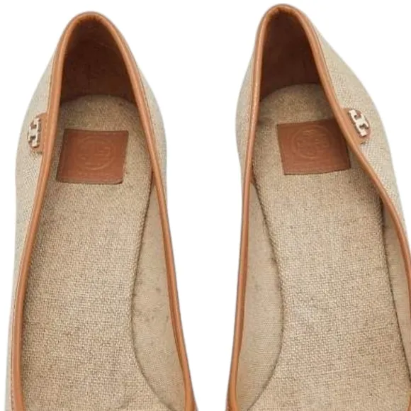 Tory Burch Cream and Brown Wedge Sandals with Peep-Toe