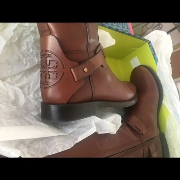 Tory Burch Derby Riding Boots in Almond