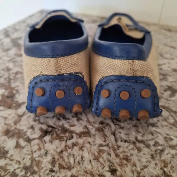 Tory Burch Driving Moccasins Logo Flats Canvas Leather Size 8.5 M