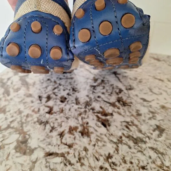 Tory Burch Driving Moccasins Logo Flats Canvas Leather Size 8.5 M