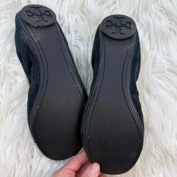 Tory Burch Eddie Crystal Bow Black Leather Flats