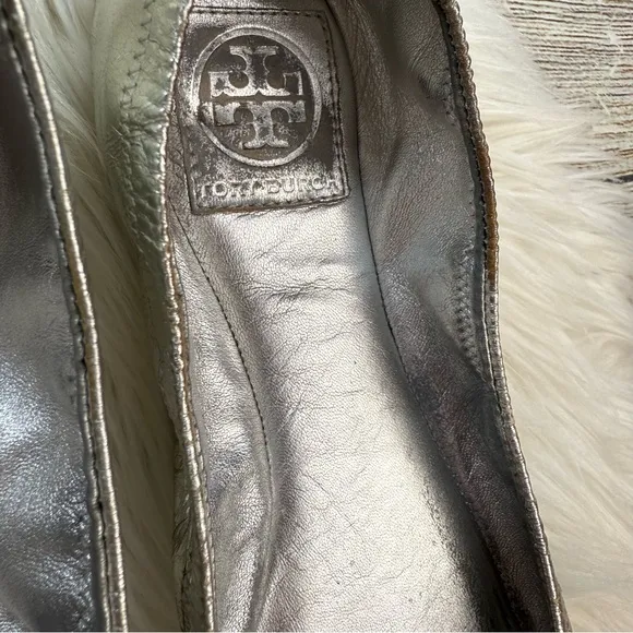 Tory Burch Eddie Metal Crac Leather Ballet Flats size 8.5