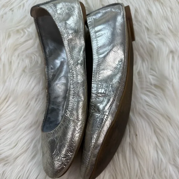 Tory Burch Eddie Metal Crac Leather Ballet Flats size 8.5