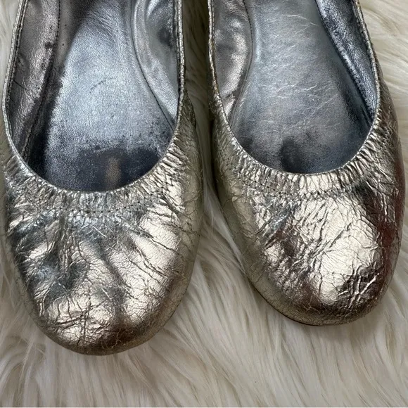 Tory Burch Eddie Metal Crac Leather Ballet Flats size 8.5