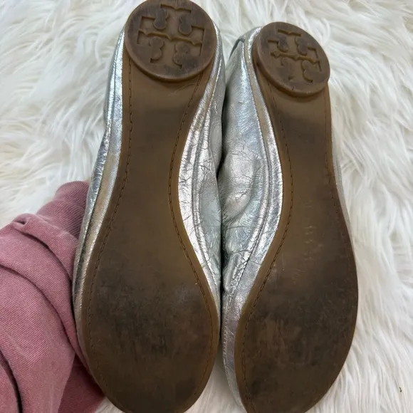 Tory Burch Eddie Metal Crac Leather Ballet Flats size 8.5
