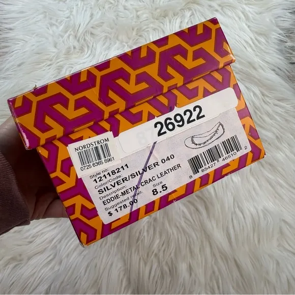 Tory Burch Eddie Metal Crac Leather Ballet Flats size 8.5