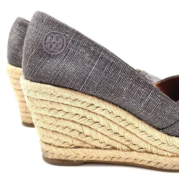 Tory Burch Filipa Espadrille Wedge Heel in Shimmer Pewter Linen Women’s Size 5.5