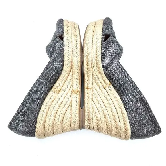 Tory Burch Filipa Espadrille Wedge Heel in Shimmer Pewter Linen Women’s Size 5.5