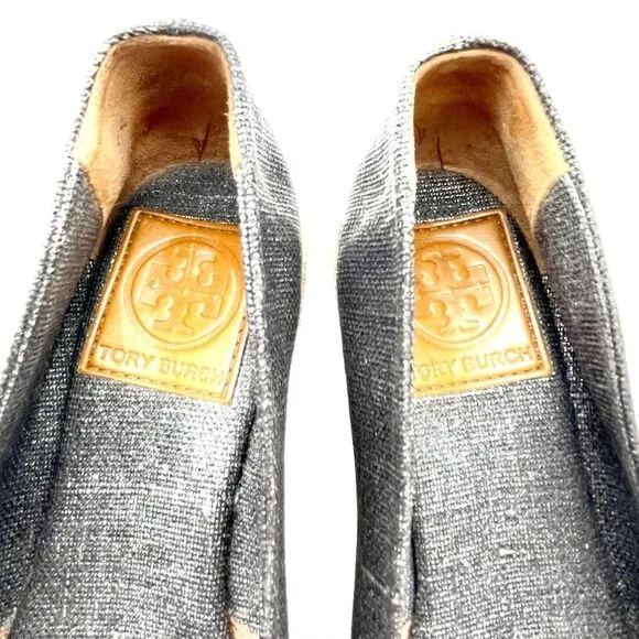 Tory Burch Filipa Espadrille Wedge Heel in Shimmer Pewter Linen Women’s Size 5.5