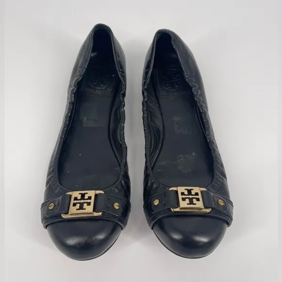 Tory Burch flats size 8 black and gold (SB2)